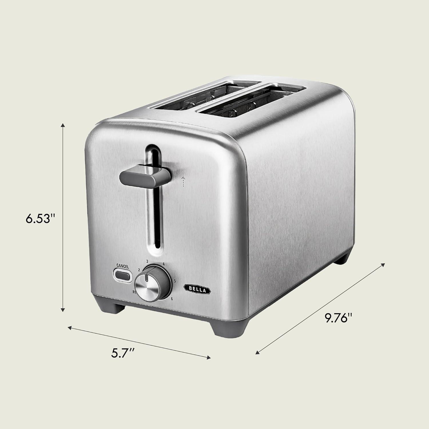 image:imagebella Stainless Steel 2 Slice Toaster with Extra Wide Slots amp Removable Crumb Tray 6 Browning Options Auto Shut Off amp Reheat Function Toast Bread Bagel amp WaffleStainless Steel
