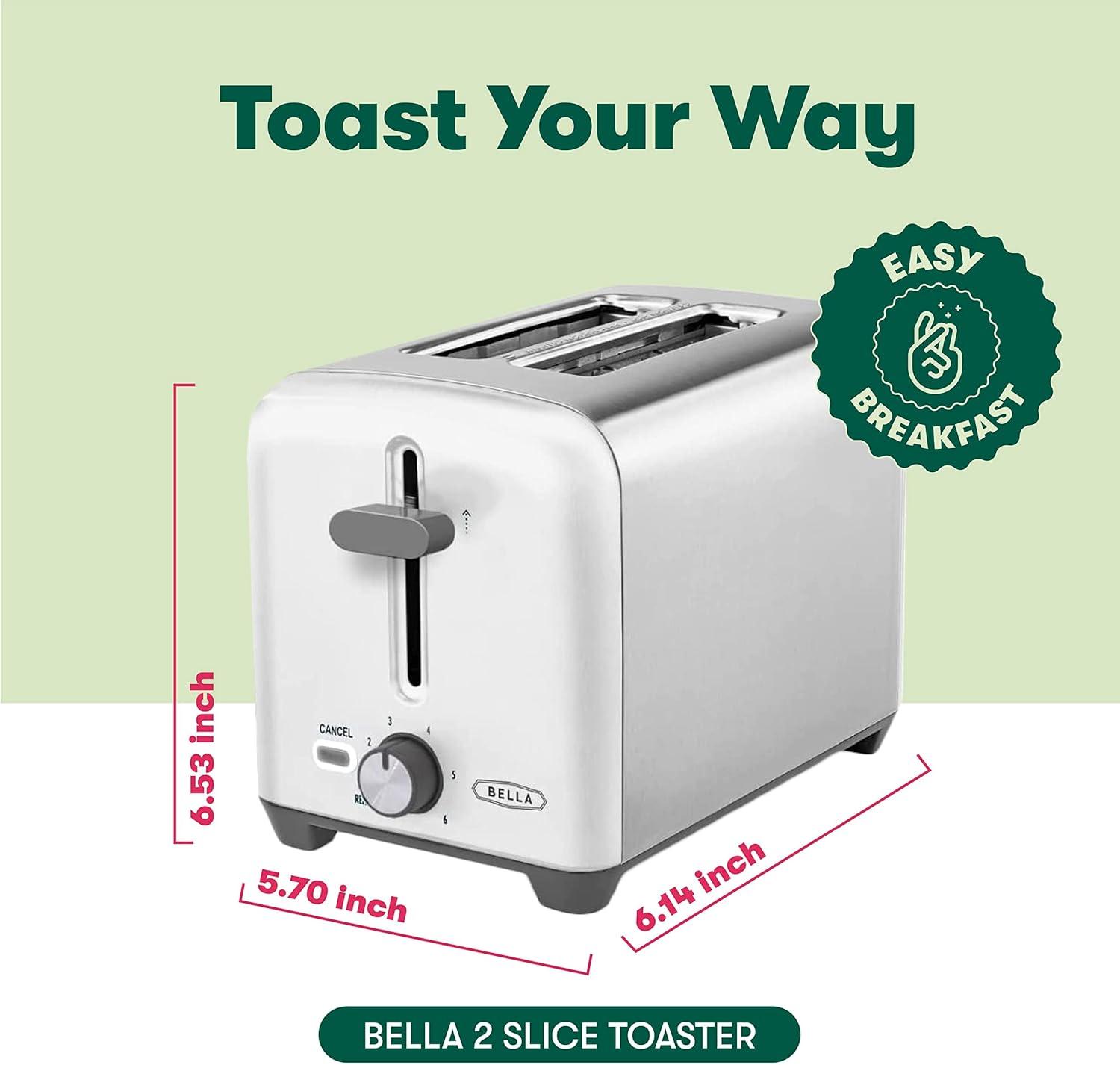 image:imagebella Stainless Steel 2 Slice Toaster with Extra Wide Slots amp Removable Crumb Tray 6 Browning Options Auto Shut Off amp Reheat Function Toast Bread Bagel amp WaffleStainless Steel and White