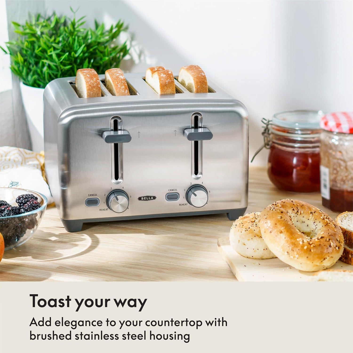 image:imagebella Stainless Steel 2 Slice Toaster with Extra Wide Slots amp Removable Crumb Tray 6 Browning Options Auto Shut Off amp Reheat Function Toast Bread Bagel amp WaffleStainless Steel
