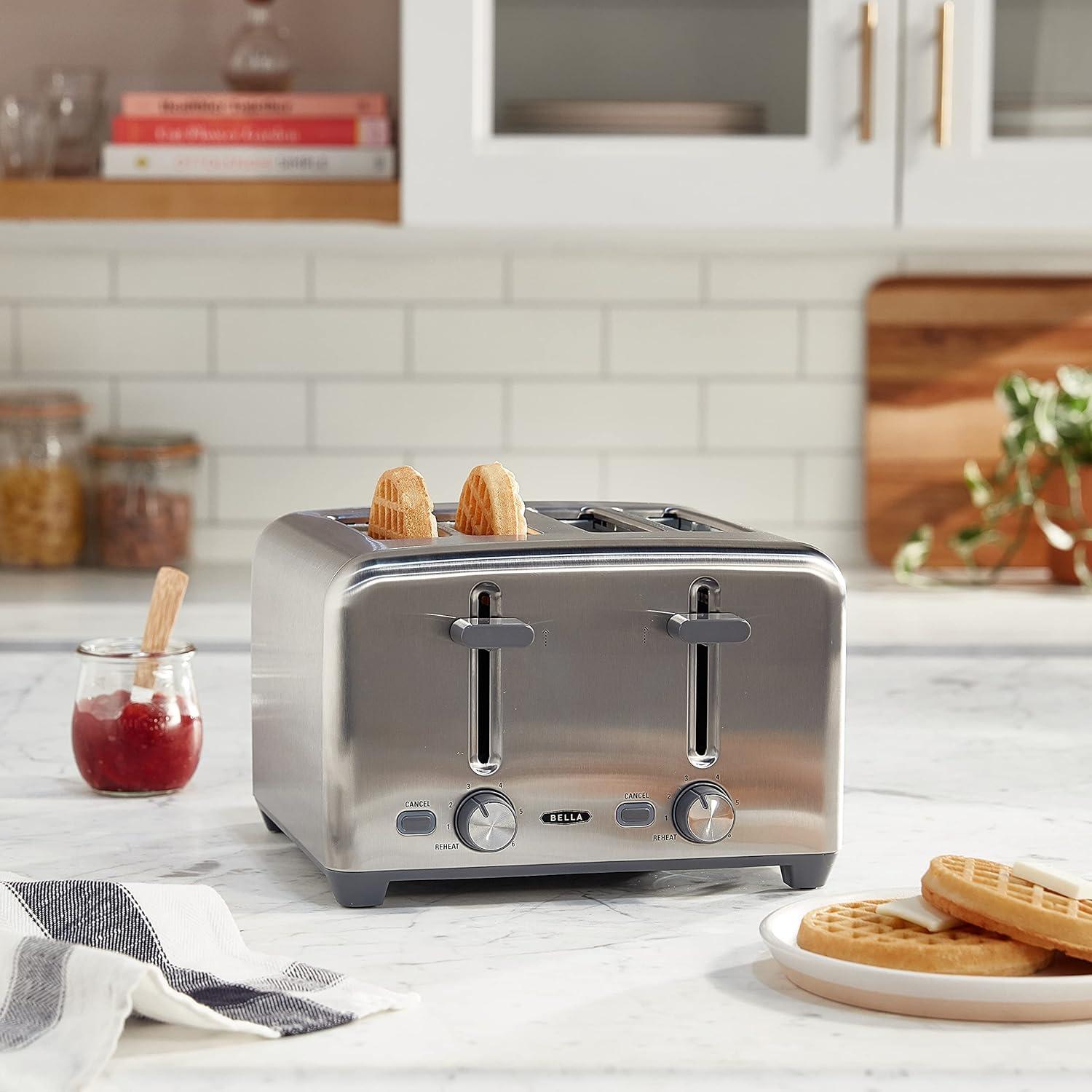 image:imagebella Stainless Steel 2 Slice Toaster with Extra Wide Slots amp Removable Crumb Tray 6 Browning Options Auto Shut Off amp Reheat Function Toast Bread Bagel amp WaffleStainless Steel