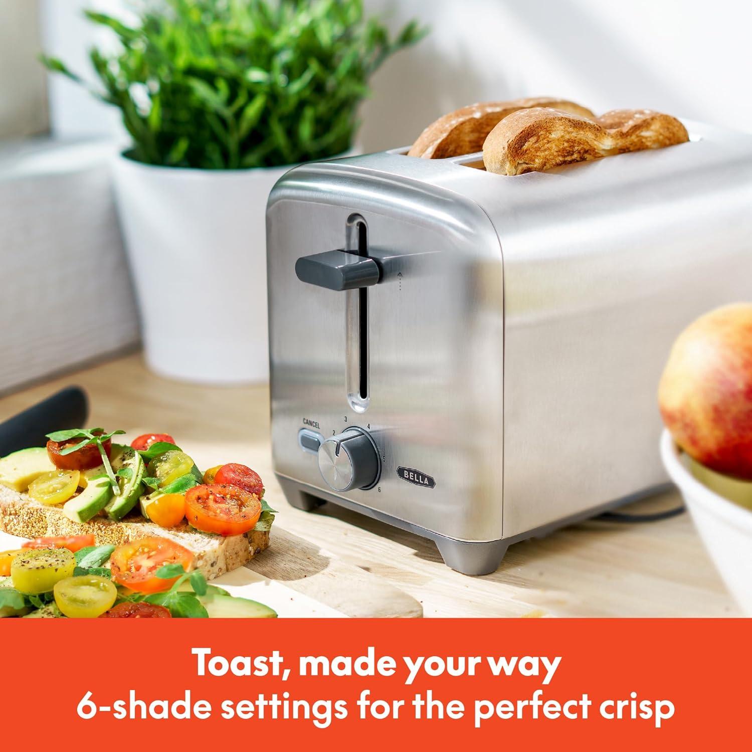 image:imagebella Stainless Steel 2 Slice Toaster with Extra Wide Slots amp Removable Crumb Tray 6 Browning Options Auto Shut Off amp Reheat Function Toast Bread Bagel amp WaffleStainless Steel