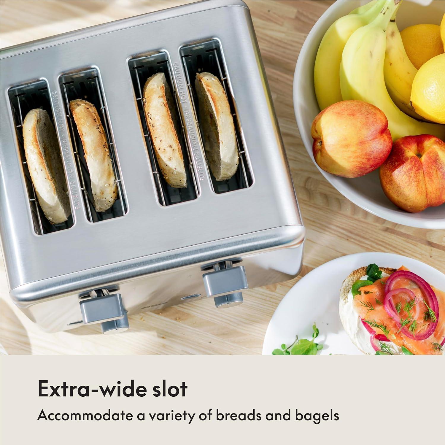 image:imagebella Stainless Steel 2 Slice Toaster with Extra Wide Slots amp Removable Crumb Tray 6 Browning Options Auto Shut Off amp Reheat Function Toast Bread Bagel amp WaffleStainless Steel