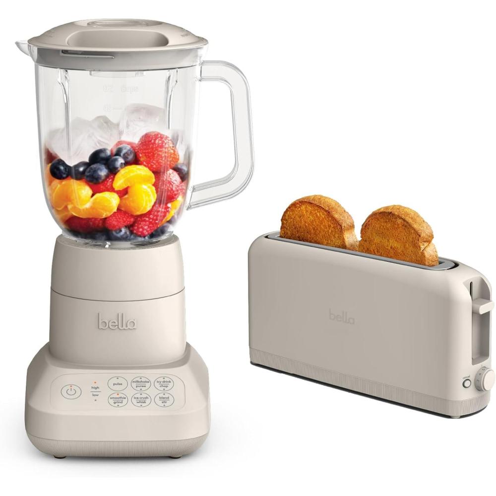 image:imageBELLA 10 speed Flip amp Store Countertop Blender 2 Slice Slim toaster Fitsanywhere Kitchenware Smart Toaster w 6 Shades Control amp Smoothie Blender w 48oz Capacity Pitcher Oatmilk
