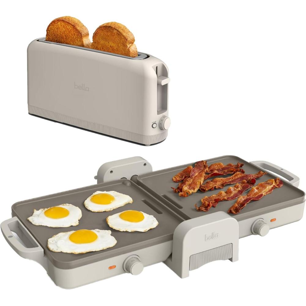 image:imageBELLA 10 x 20 in FoldnStore Dual Temp Griddle 2 Slice Slim toaster Fitsanywhere Kitchenware Slim Toaster w 6 Shades Control amp Griddle w EverGood Ceramic Nonstick Coating Oatmilk