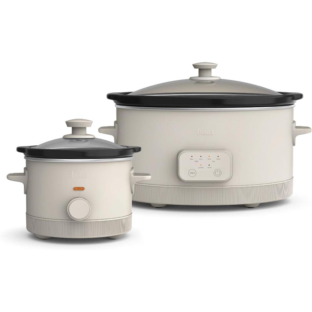 image:imageBELLA 15 Qt Slow Cooker 6 Qt Programmable Slow Cooker EverGood Ceramic Nonstick Coating Adjustable Temperature Dishwasher Safe Stoneware Pot amp Tempered Glass Lid Cool Touch Handles Oatmilk