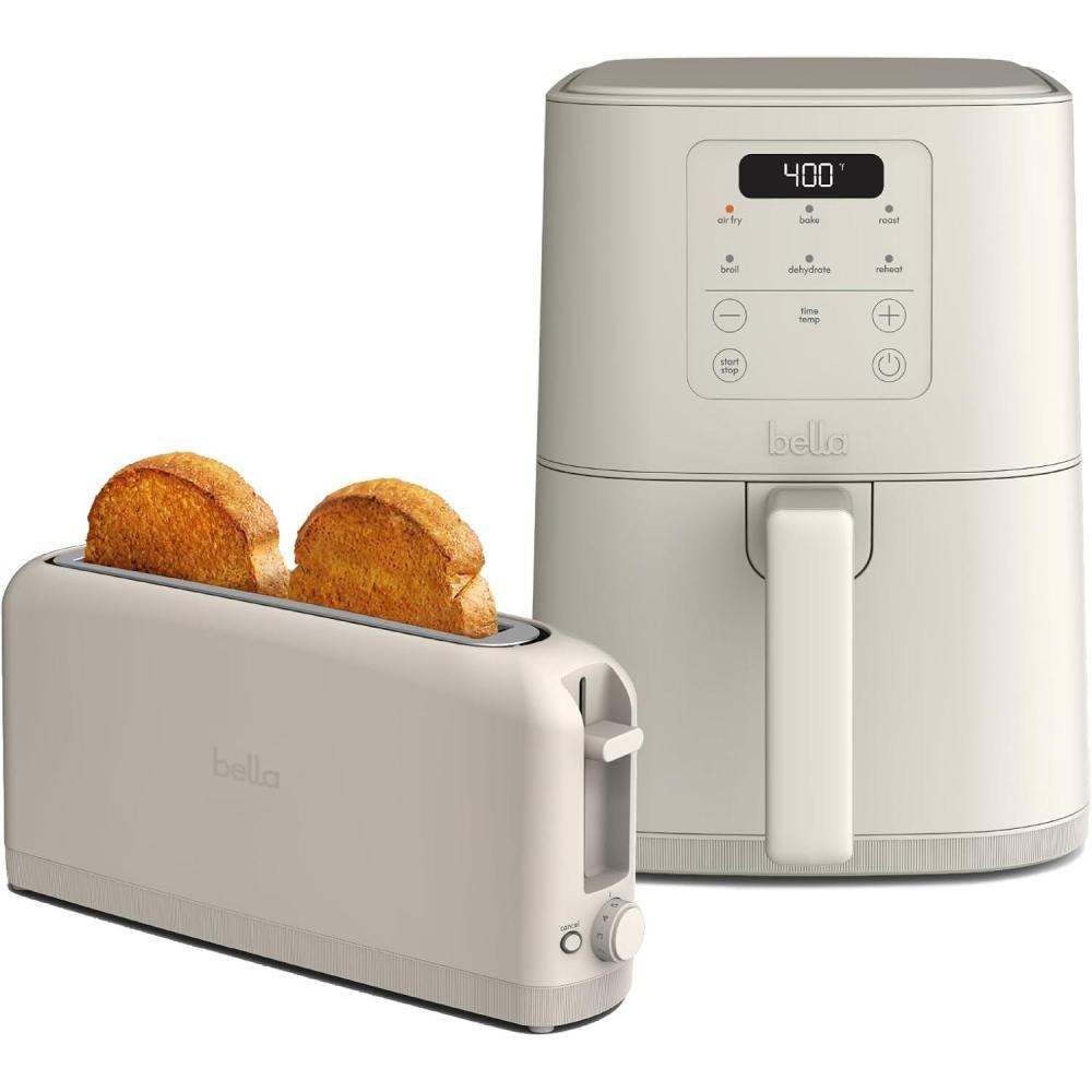 image:imageBELLA Slim 2 Slice Toaster 4Qt Slim Air Fryer Fitsanywhere Kitchenware Small Air Fryer w 6 Preset Cooking Options and Slim Toaster w 6 Shades Control Oatmilk