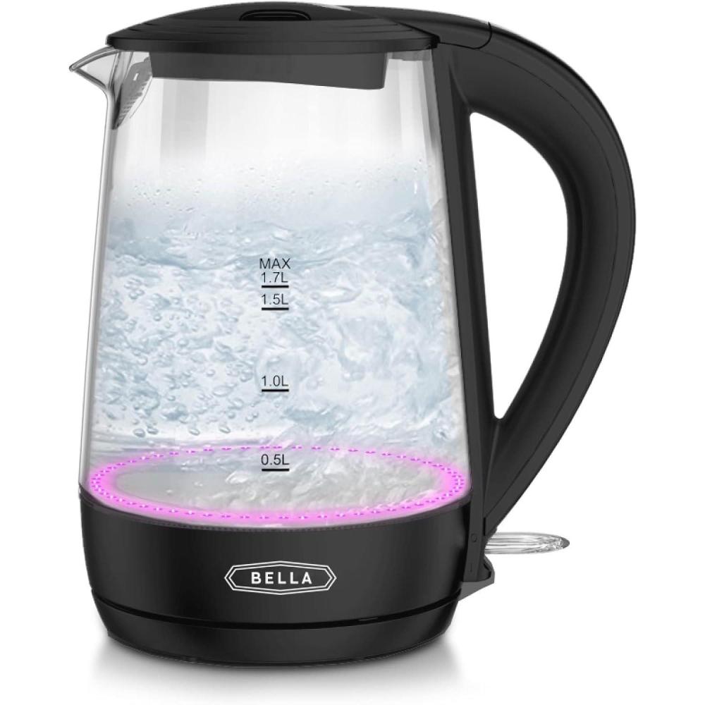 image:imagebella 17 Liter Glass Electric Kettle Quickly Boil 7 Cups of Water in 67 Minutes Soft Blue LED Lights Illuminate While Boiling Cordless Portable Water Heater Carefree Auto ShutOff BlackBlack Pink
