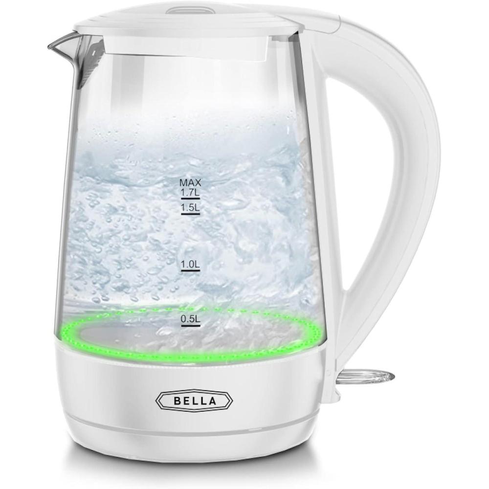 image:imagebella 17 Liter Glass Electric Kettle Quickly Boil 7 Cups of Water in 67 Minutes Soft Blue LED Lights Illuminate While Boiling Cordless Portable Water Heater Carefree Auto ShutOff BlackWhite Green