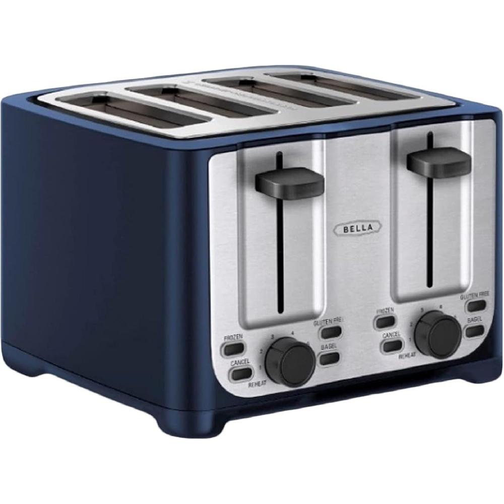 image:imagebella 4 Slice Toaster with Auto Shut Off Extra Wide Slots amp Removable Crumb Tray and Cancel Defrost amp Reheat Function Toast Bread amp Bagel BlackStainless Steel and Blue