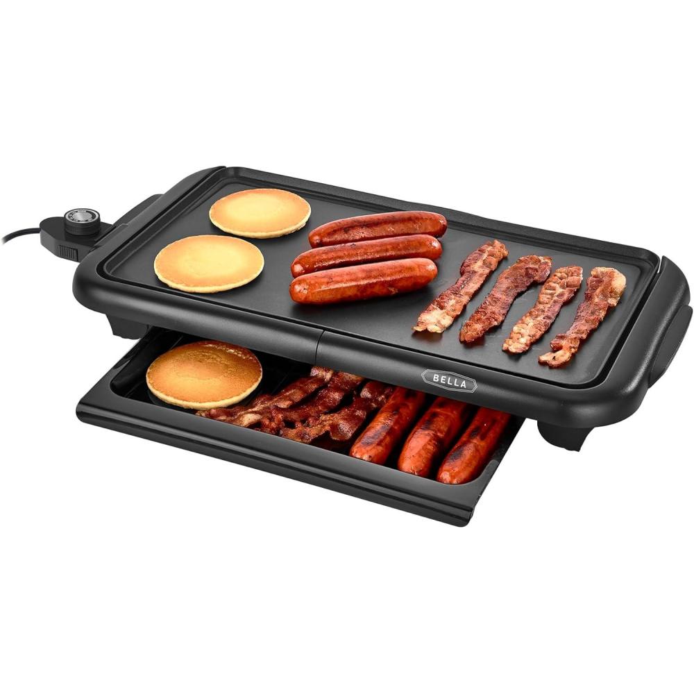 image:imagebella Electric Griddle with Warming Tray  Smokeless Indoor Grill Nonstick Surface Adjustable Temperature amp Cooltouch Handles 10 x 18 CopperBlack PFOA amp PTFE Free10 x 18