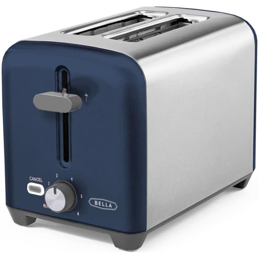 image:imagebella Stainless Steel 2 Slice Toaster with Extra Wide Slots amp Removable Crumb Tray 6 Browning Options Auto Shut Off amp Reheat Function Toast Bread Bagel amp WaffleStainless Steel and Navy