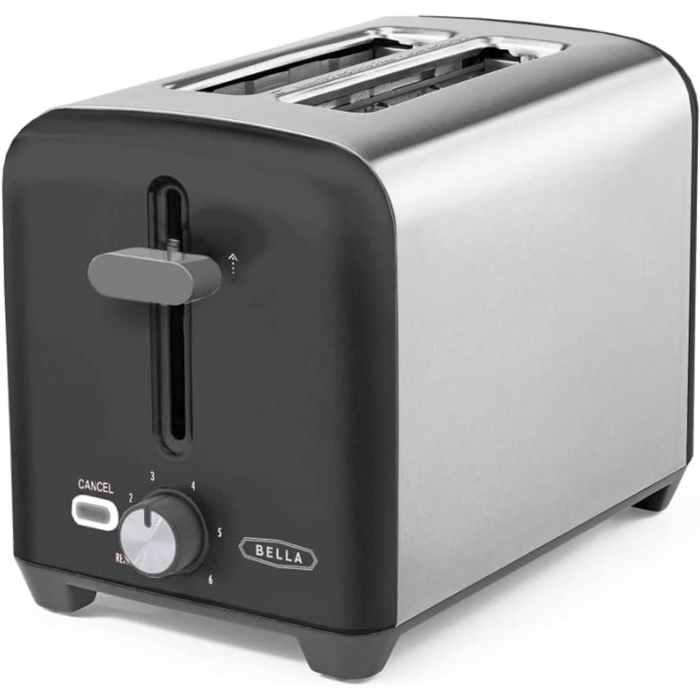 image:imagebella Stainless Steel 2 Slice Toaster with Extra Wide Slots amp Removable Crumb Tray 6 Browning Options Auto Shut Off amp Reheat Function Toast Bread Bagel amp WaffleStainless Steel and Black