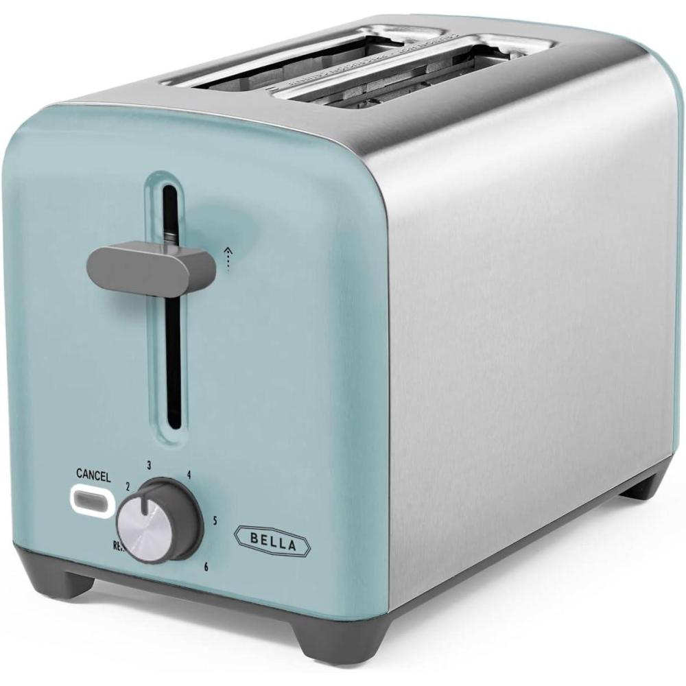 image:imagebella Stainless Steel 2 Slice Toaster with Extra Wide Slots amp Removable Crumb Tray 6 Browning Options Auto Shut Off amp Reheat Function Toast Bread Bagel amp WaffleStainless Steel and Aqua