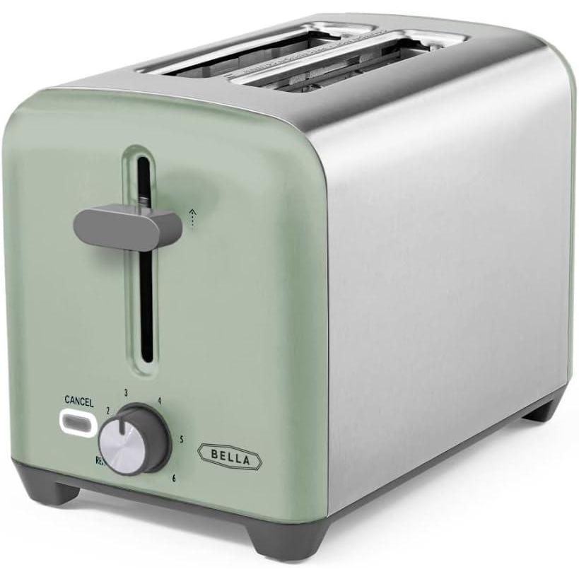 image:imagebella Stainless Steel 2 Slice Toaster with Extra Wide Slots amp Removable Crumb Tray 6 Browning Options Auto Shut Off amp Reheat Function Toast Bread Bagel amp WaffleStainless Steel and Sage