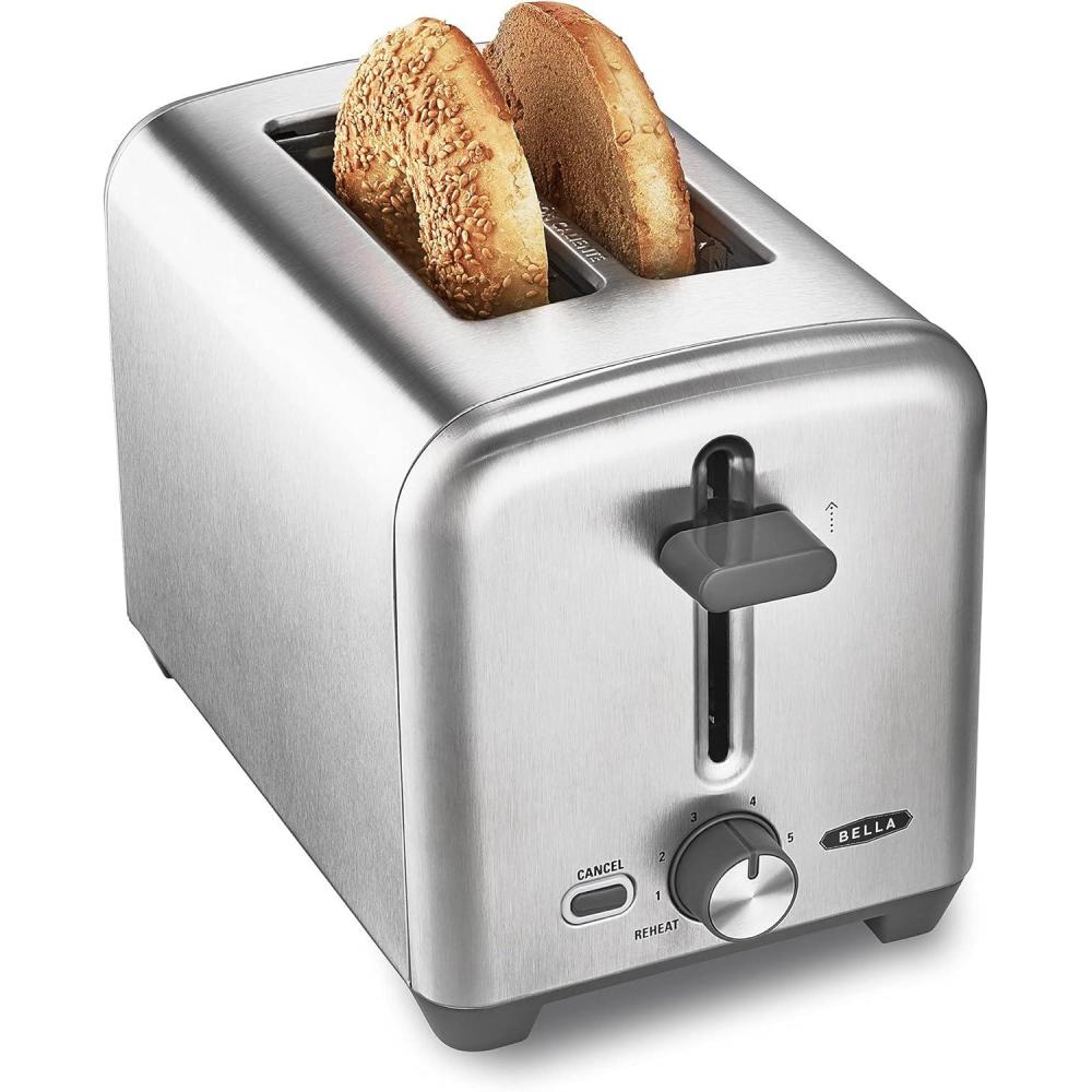 image:imagebella Stainless Steel 2 Slice Toaster with Extra Wide Slots amp Removable Crumb Tray 6 Browning Options Auto Shut Off amp Reheat Function Toast Bread Bagel amp WaffleStainless Steel