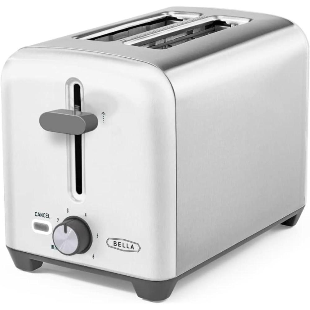 image:imagebella Stainless Steel 2 Slice Toaster with Extra Wide Slots amp Removable Crumb Tray 6 Browning Options Auto Shut Off amp Reheat Function Toast Bread Bagel amp WaffleStainless Steel and White