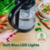 bella 1.7 Liter Glass Electric Kettle, Quickly Boil 7 Cups of Water in 6-7 Minutes, Soft Blue LED Lights Illuminate While Boiling, Cordless Portable Water Heater, Carefree Auto Shut-Off, Black(Black)
