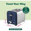 bella Stainless Steel 2 Slice Toaster with Extra Wide Slots & Removable Crumb Tray – 6 Browning Options, Auto Shut Off & Reheat Function – Toast Bread, Bagel & Waffle(Stainless Steel and Navy)