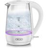 bella 1.7 Liter Glass Electric Kettle, Quickly Boil 7 Cups of Water in 6-7 Minutes, Soft Blue LED Lights Illuminate While Boiling, Cordless Portable Water Heater, Carefree Auto Shut-Off, Black(White)