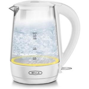 bella 1.7 Liter Glass Electric Kettle, Quickly Boil 7 Cups of Water in 6-7 Minutes, Soft Blue LED Lights Illuminate While Boiling, Cordless Portable Water Heater, Carefree Auto Shut-Off, Black(White / Yellow)