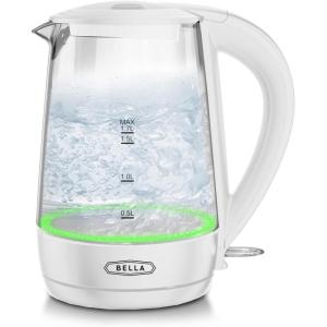 bella 1.7 Liter Glass Electric Kettle, Quickly Boil 7 Cups of Water in 6-7 Minutes, Soft Blue LED Lights Illuminate While Boiling, Cordless Portable Water Heater, Carefree Auto Shut-Off, Black(White / Green)