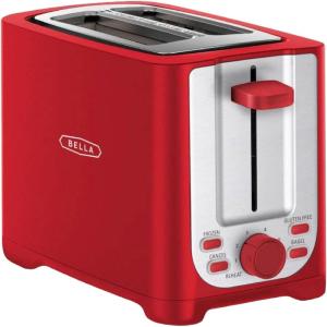 bella 4 Slice Toaster with Auto Shut Off, Extra Wide Slots & Removable Crumb Tray and Cancel, Defrost & Reheat Function, Toast Bread & Bagel, Black(Red)