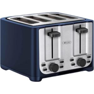 bella 4 Slice Toaster with Auto Shut Off, Extra Wide Slots & Removable Crumb Tray and Cancel, Defrost & Reheat Function, Toast Bread & Bagel, Black(Stainless Steel and Blue)