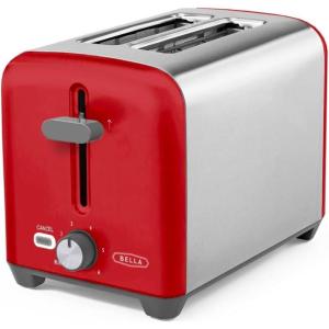 bella Stainless Steel 2 Slice Toaster with Extra Wide Slots & Removable Crumb Tray – 6 Browning Options, Auto Shut Off & Reheat Function – Toast Bread, Bagel & Waffle(Stainless Steel and Red)