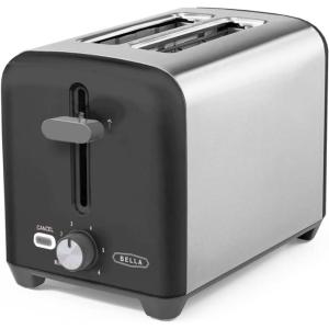 bella Stainless Steel 2 Slice Toaster with Extra Wide Slots & Removable Crumb Tray – 6 Browning Options, Auto Shut Off & Reheat Function – Toast Bread, Bagel & Waffle(Stainless Steel and Black)