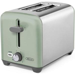 bella Stainless Steel 2 Slice Toaster with Extra Wide Slots & Removable Crumb Tray – 6 Browning Options, Auto Shut Off & Reheat Function – Toast Bread, Bagel & Waffle(Stainless Steel and Sage)