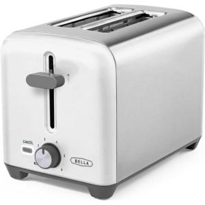 bella Stainless Steel 2 Slice Toaster with Extra Wide Slots & Removable Crumb Tray – 6 Browning Options, Auto Shut Off & Reheat Function – Toast Bread, Bagel & Waffle(Stainless Steel and White)