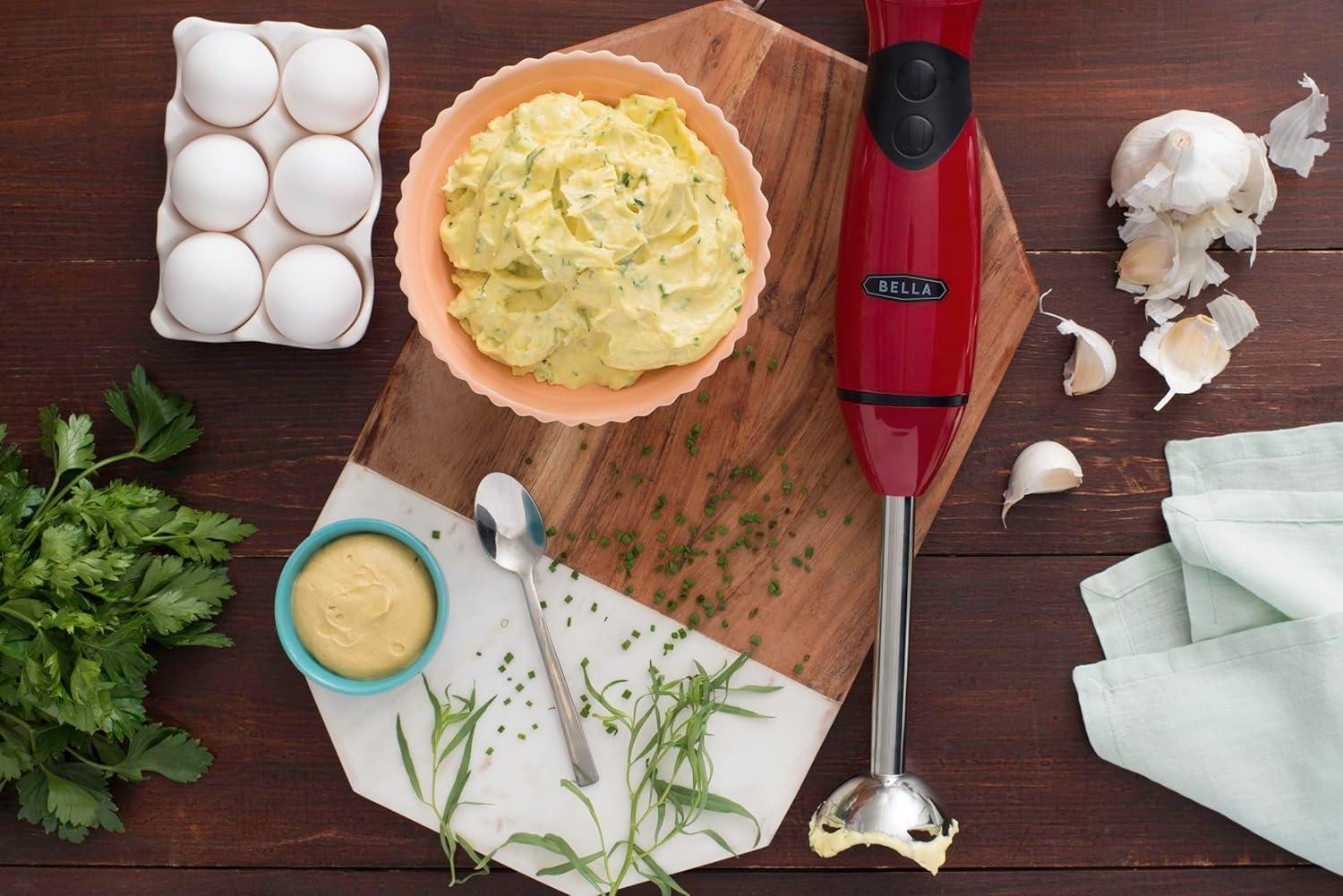 image:imageBELLA Immersion Hand Blender Portable Mixer with Whisk Attachment Electric Handheld Juicer Shakes Baby Food and Smoothie Maker Stainless Steel BlackRed