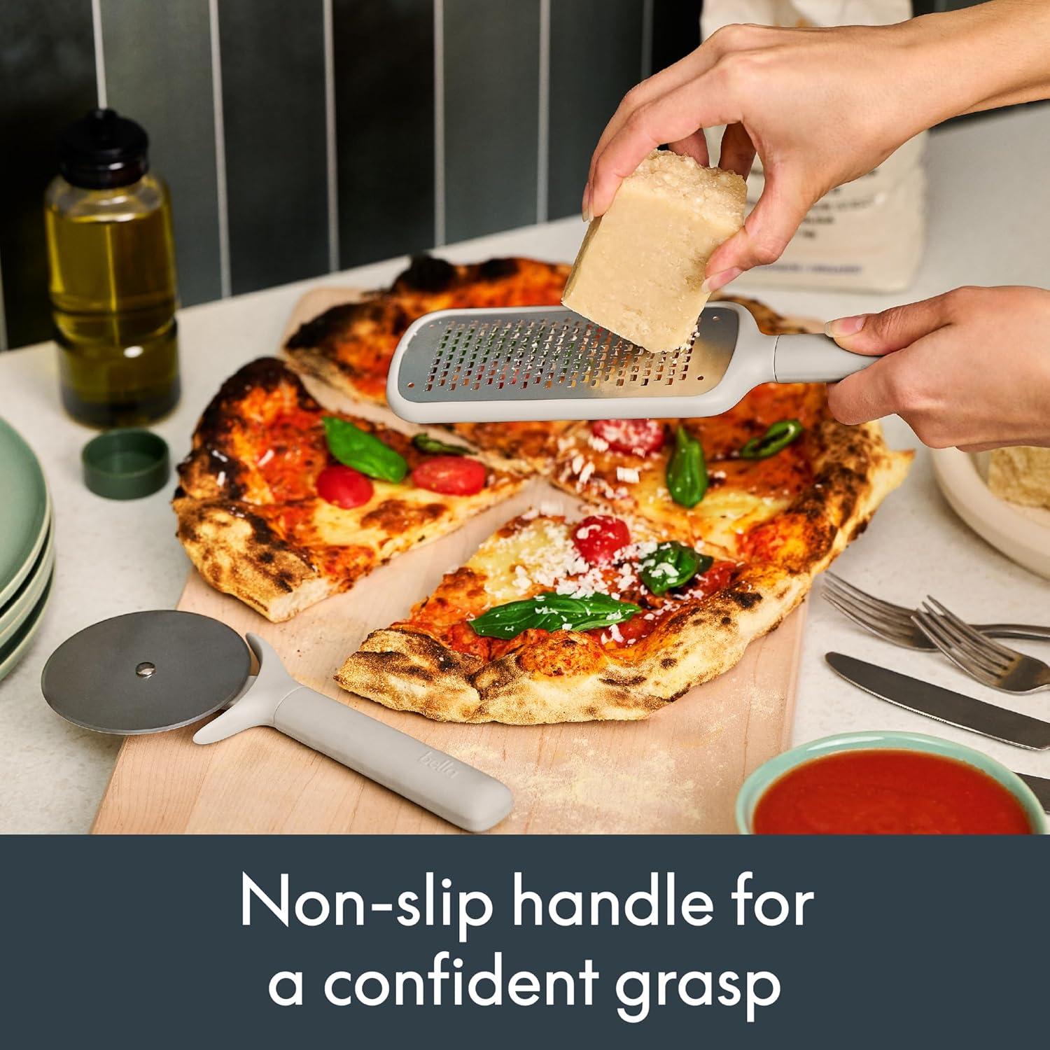 image:imagebella 7 Piece Modular Gadget Set Grater Pizza Cutter Ice Cream Scoop Peeler Shears Bottle Opener Crock with removable divider Dishwasher Safe SlateOatmilk