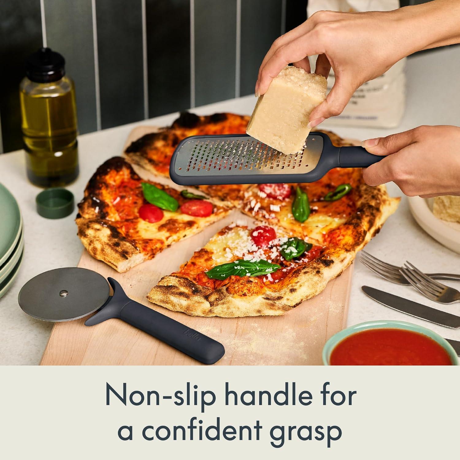 image:imagebella 7 Piece Modular Gadget Set Grater Pizza Cutter Ice Cream Scoop Peeler Shears Bottle Opener Crock with removable divider Dishwasher Safe SlateSlate