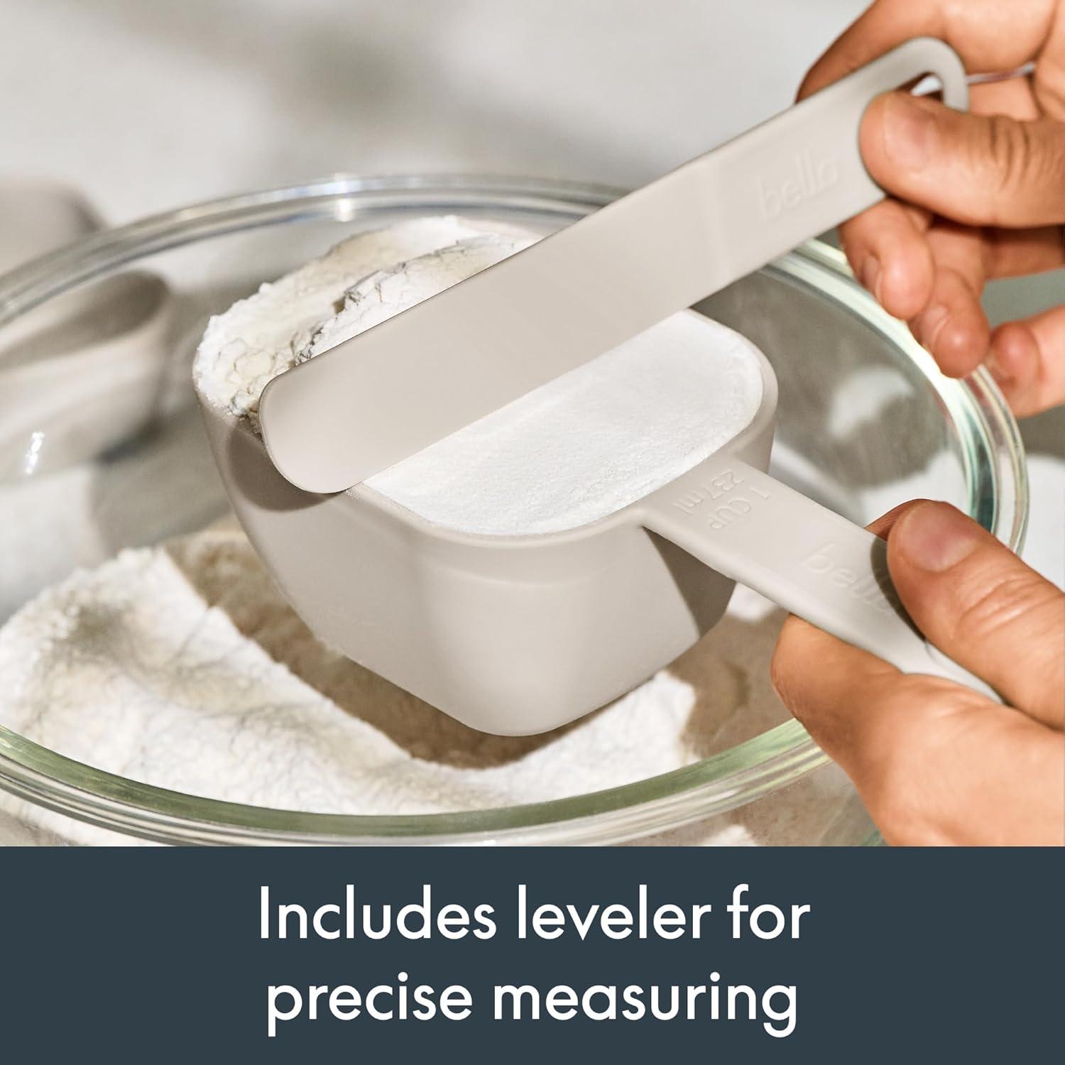image:imagebella 9 Piece Nested Measuring Cups amp Spoons Set Stackable 4 Cups 4 spoons 1 Leveler Nonslip handles Kitchen Cooking Baking Measuring Set BPA Free Dishwasher Safe OatmilkOatmilk