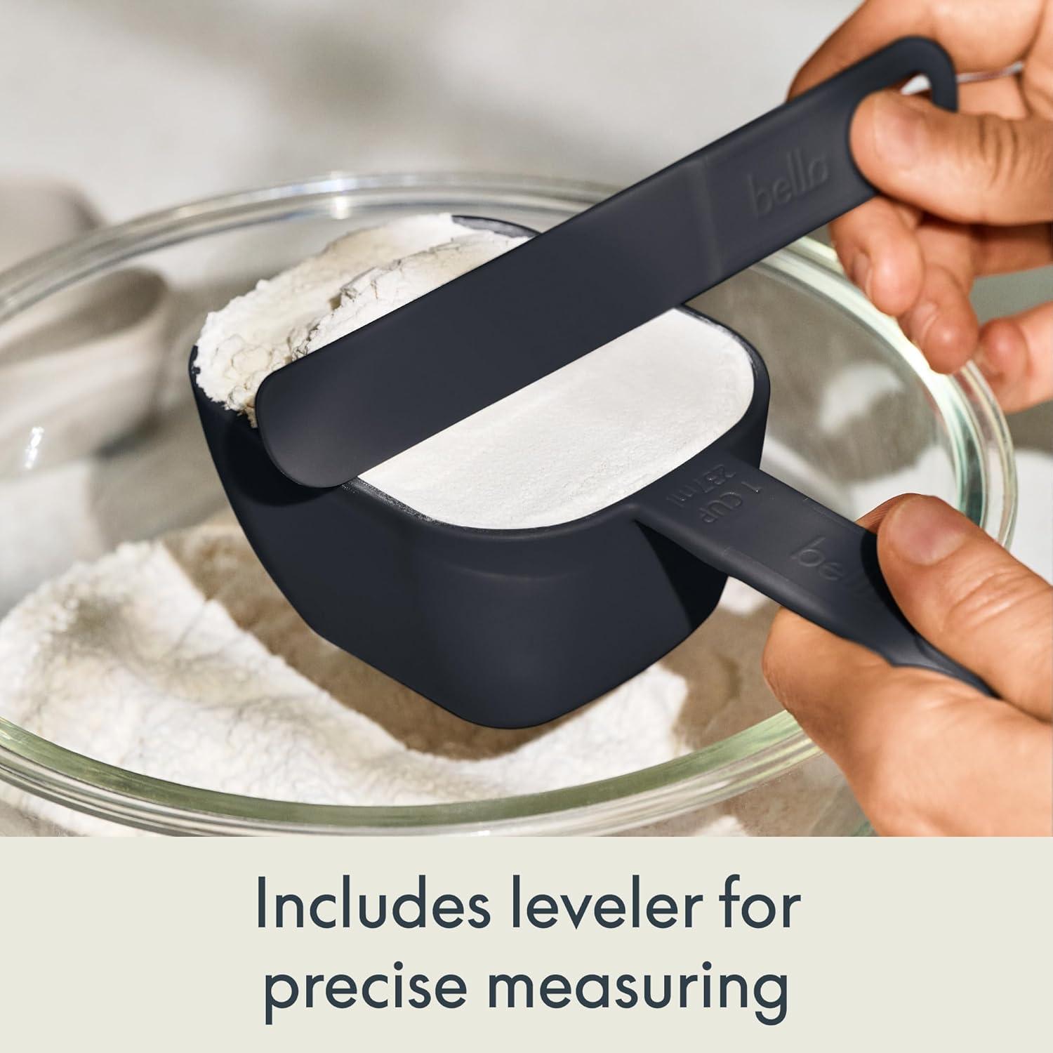 image:imagebella 9 Piece Nested Measuring Cups amp Spoons Set Stackable 4 Cups 4 spoons 1 Leveler Nonslip handles Kitchen Cooking Baking Measuring Set BPA Free Dishwasher Safe OatmilkSlate