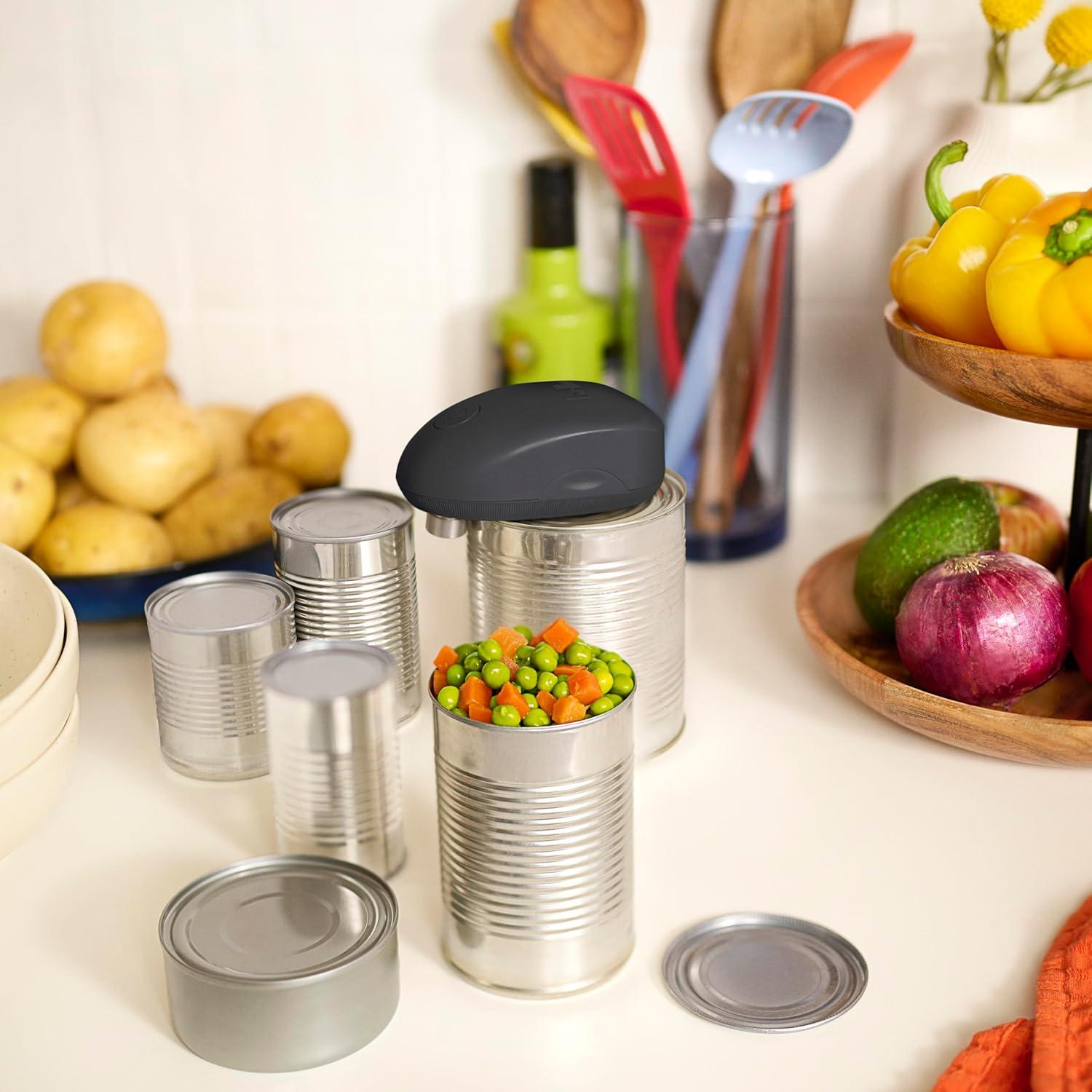image:imagebella Automatic Can Opener Hands Free Battery Operated Cordless Stainless steel blade to open any Size Can with Magnet to Safely Remove Lid Seamless Opening Decreases Sharp Edges SlateSlate