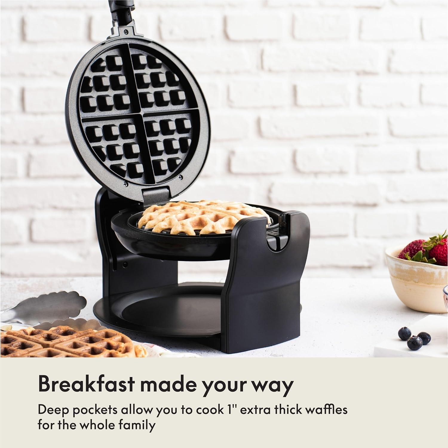 image:imagebella Classic Rotating Belgian Waffle Maker with Nonstick Plates Removable Drip Tray Adjustable Browning Control and Cool Touch Handles Stainless SteelBlack