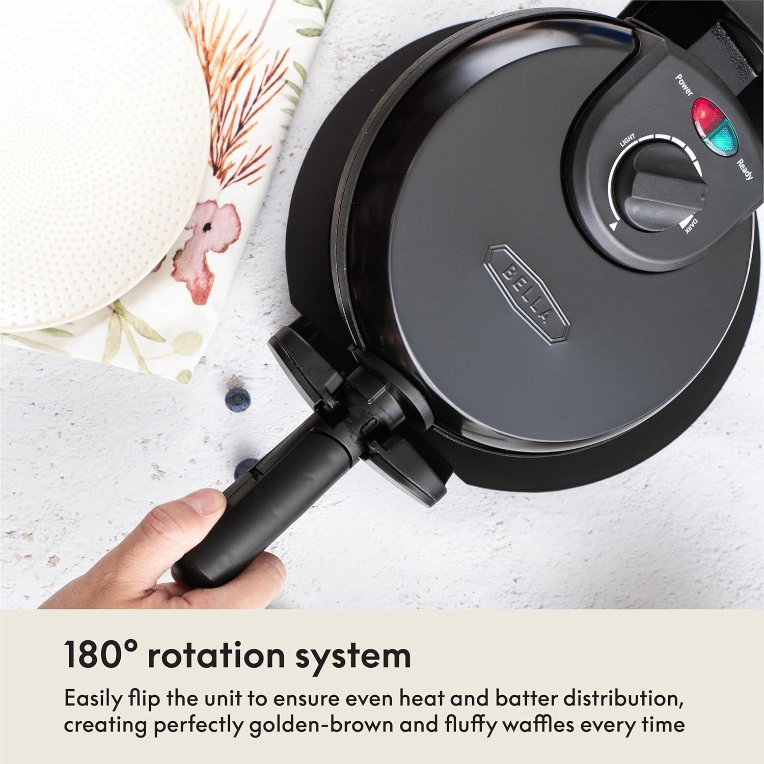 image:imagebella Classic Rotating Belgian Waffle Maker with Nonstick Plates Removable Drip Tray Adjustable Browning Control and Cool Touch Handles Stainless SteelBlack