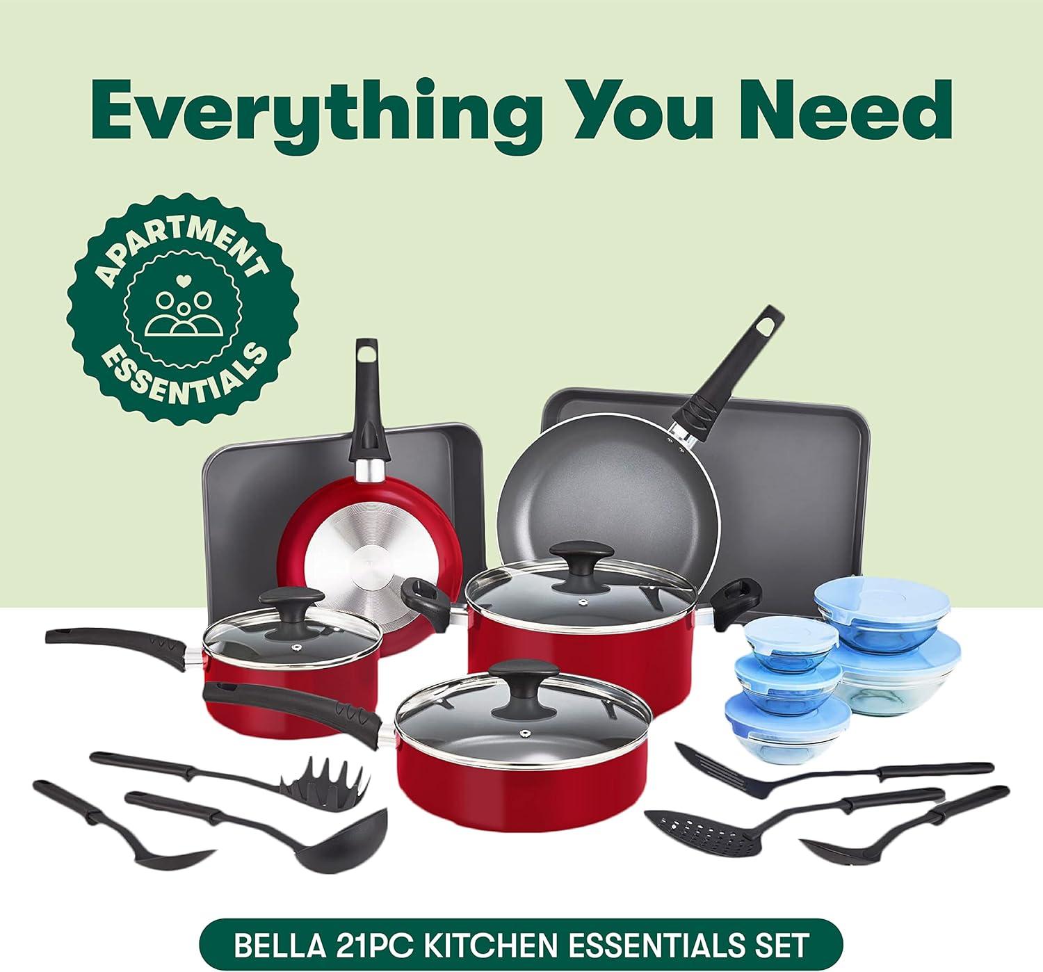 image:imagebella Cookware Set 12 Piece Pots and Pans with Utensils Nonstick PFOA Free Scratch Resistant Cooking Surface Compatible with All Stoves Nylon and Aluminum BlackRed