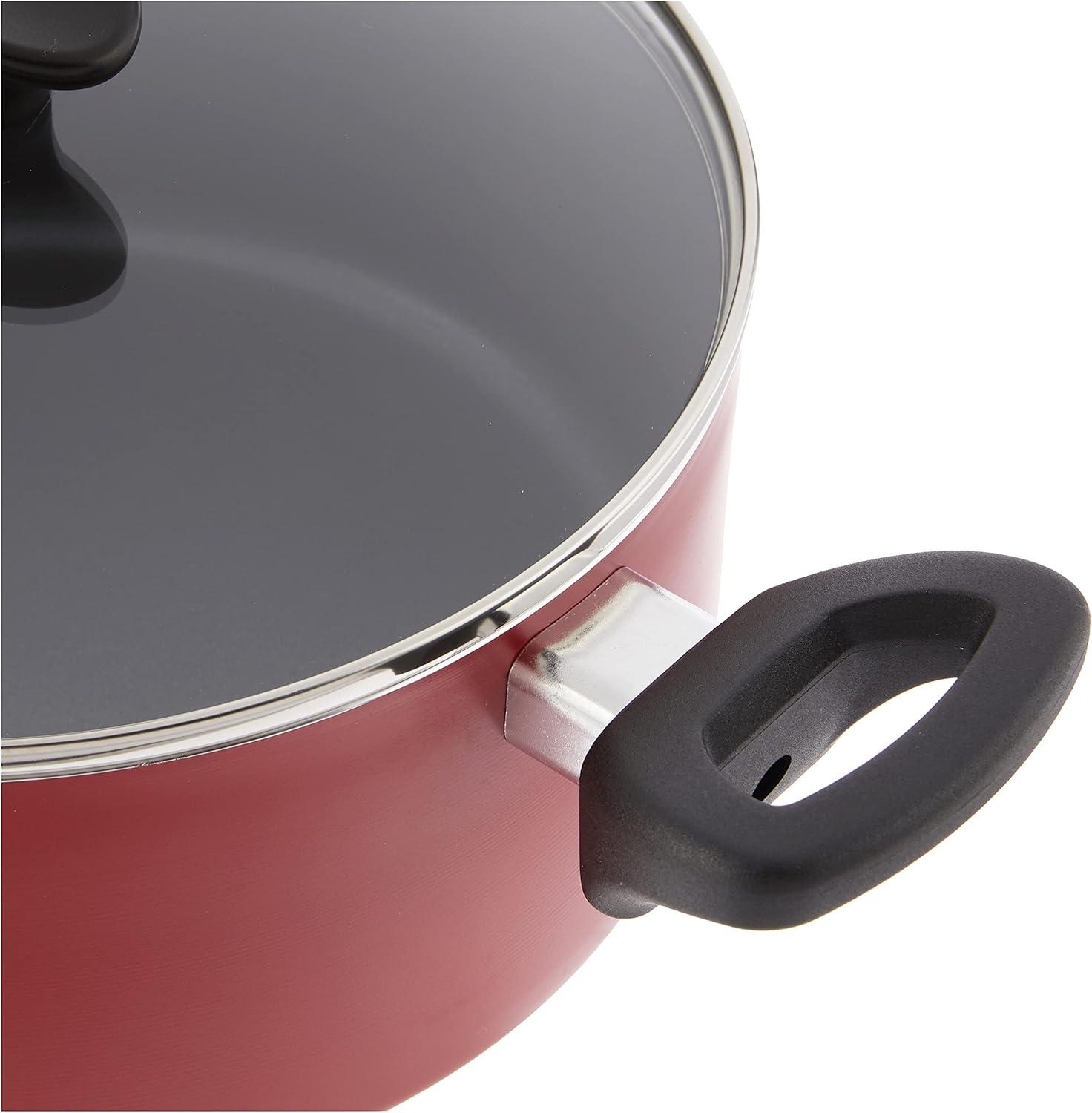 image:imagebella Cookware Set 12 Piece Pots and Pans with Utensils Nonstick PFOA Free Scratch Resistant Cooking Surface Compatible with All Stoves Nylon and Aluminum BlackRed