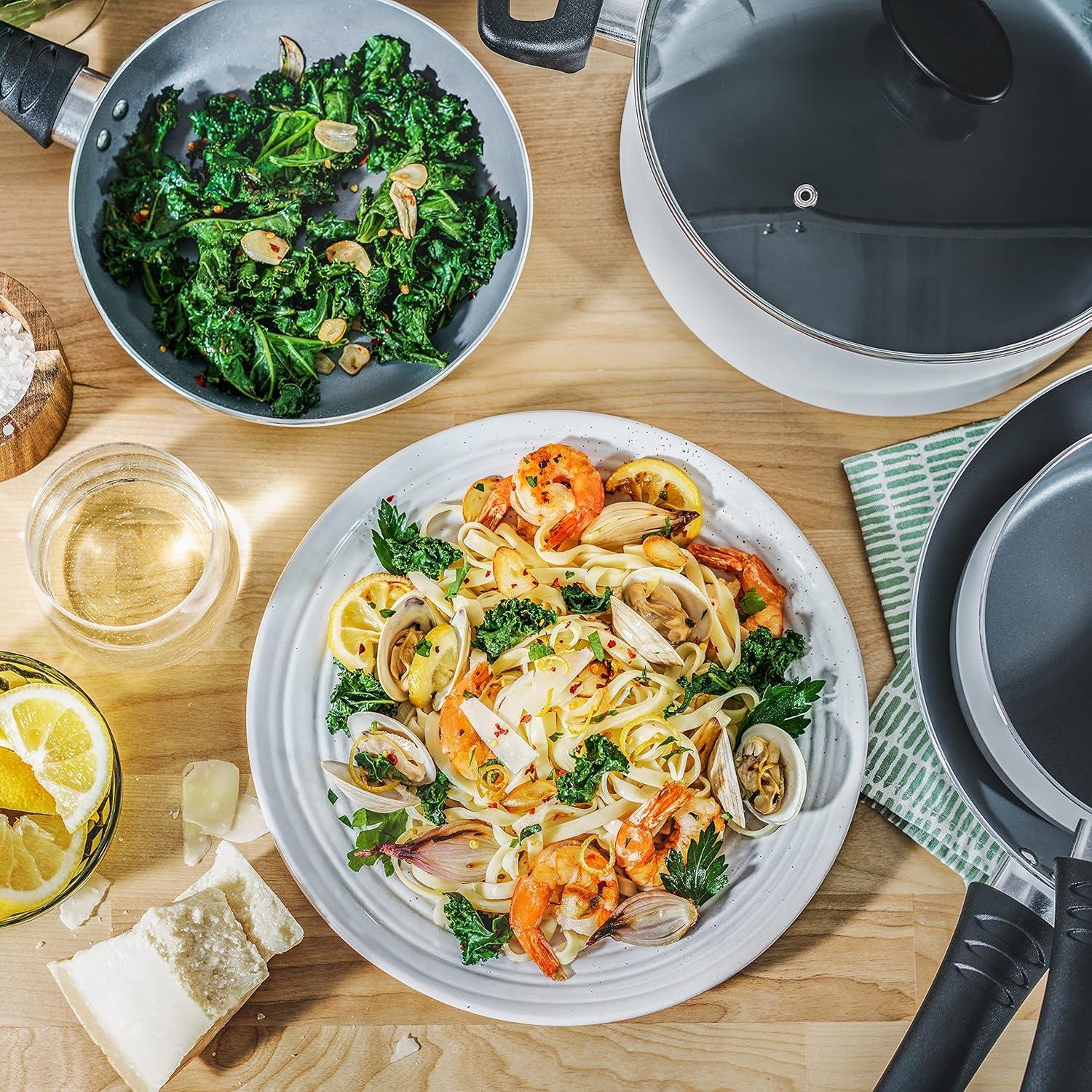 image:imagebella Cookware Set 12 Piece Pots and Pans with Utensils Nonstick PFOA Free Scratch Resistant Cooking Surface Compatible with All Stoves Nylon and Aluminum BlackWhite
