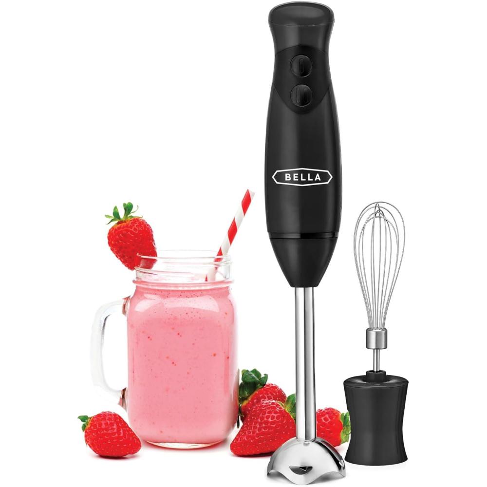 image:imageBELLA Immersion Hand Blender Portable Mixer with Whisk Attachment Electric Handheld Juicer Shakes Baby Food and Smoothie Maker Stainless Steel BlackBlack