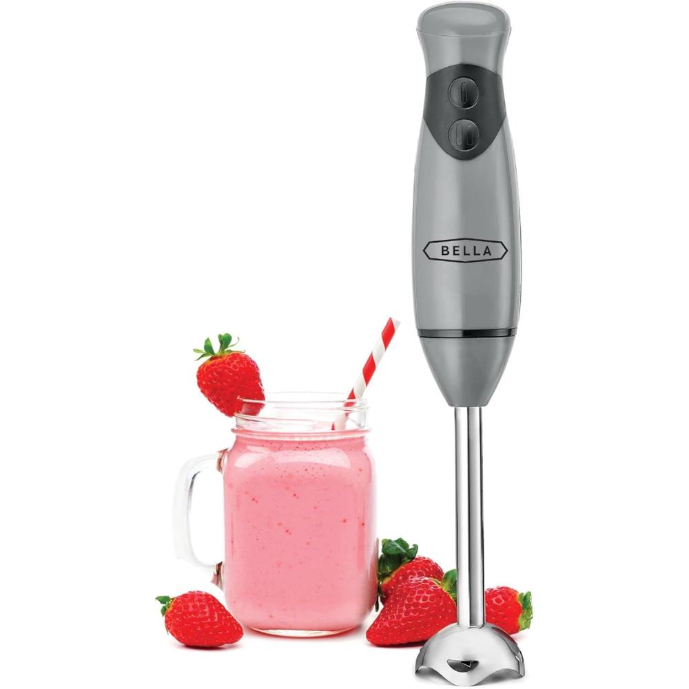 image:imageBELLA Immersion Hand Blender Portable Mixer with Whisk Attachment Electric Handheld Juicer Shakes Baby Food and Smoothie Maker Stainless Steel BlackGray