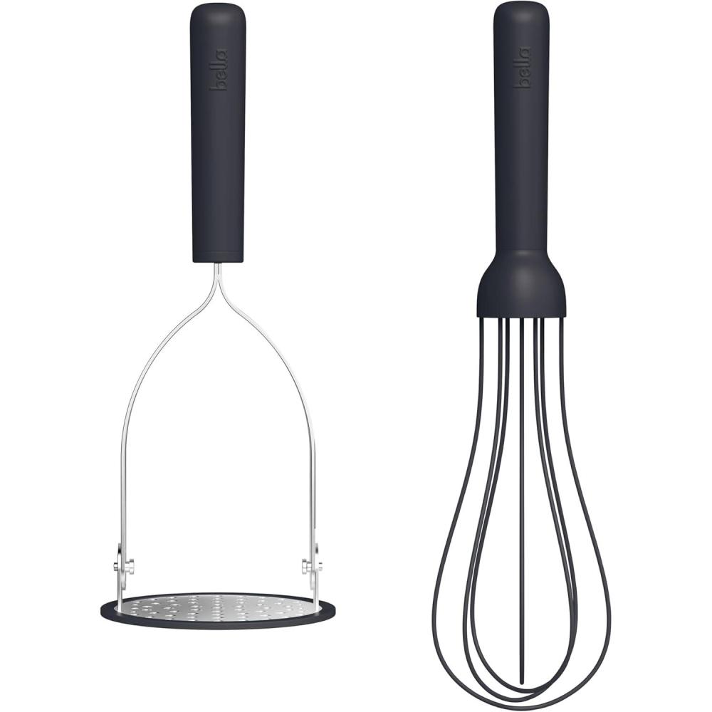 image:imagebella 2 Piece Compact Masher and Whisk Set Fold Flat Stainless steel and silicone Foldable Masher Ballon Whisk Flat Whisk Nonstick Nonslip Heat safe to 425F SlateSlate