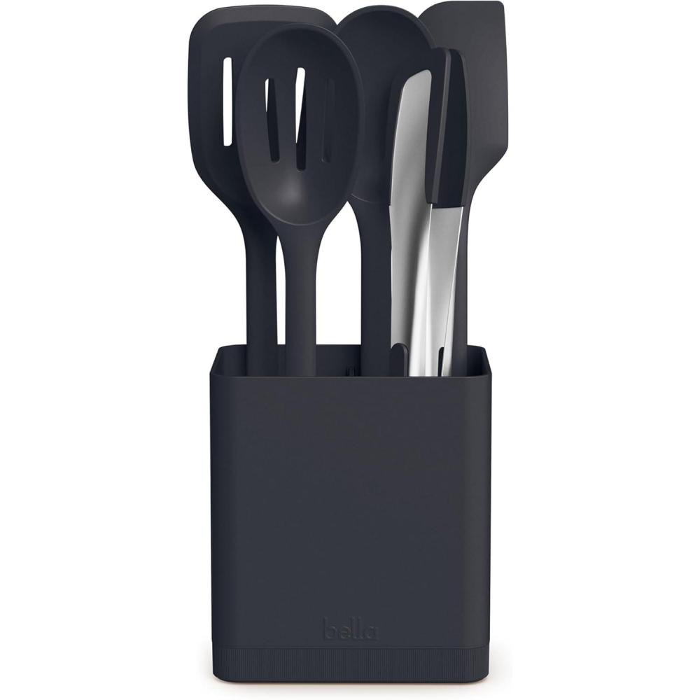 image:imagebella 7 Piece Modular Gadget Set Grater Pizza Cutter Ice Cream Scoop Peeler Shears Bottle Opener Crock with removable divider Dishwasher Safe SlateSlate
