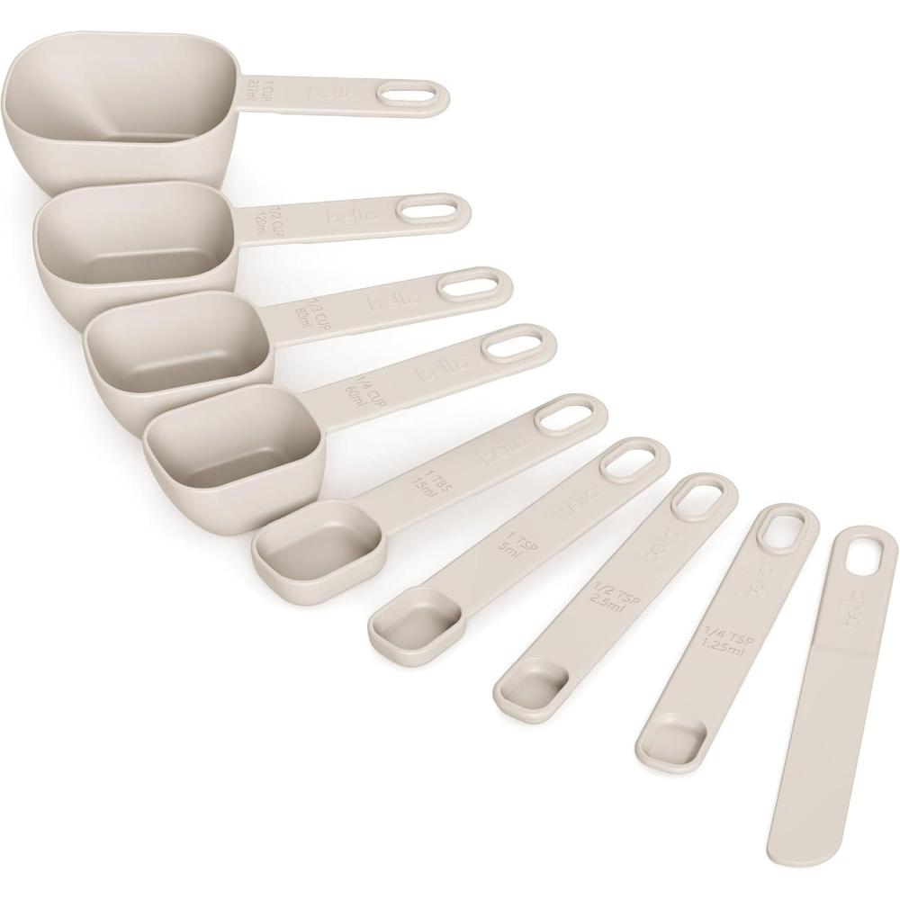 image:imagebella 9 Piece Nested Measuring Cups amp Spoons Set Stackable 4 Cups 4 spoons 1 Leveler Nonslip handles Kitchen Cooking Baking Measuring Set BPA Free Dishwasher Safe OatmilkOatmilk