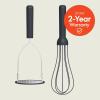 bella 2 Piece Compact Masher and Whisk Set, Fold Flat, Stainless steel and silicone, Foldable Masher, Ballon Whisk, Flat Whisk, Non-stick, Nonslip, Heat safe to 425°F, Slate(Slate)