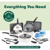 bella Cookware Set, 12 Piece Pots and Pans with Utensils, Nonstick PFOA Free Scratch Resistant Cooking Surface Compatible with All Stoves, Nylon and Aluminum, Black(White)