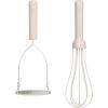 bella 2 Piece Compact Masher and Whisk Set, Fold Flat, Stainless steel and silicone, Foldable Masher, Ballon Whisk, Flat Whisk, Non-stick, Nonslip, Heat safe to 425°F, Slate(Oatmilk)